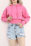 3 İplik Kapşonlu Crop Sweat Pembe - 20967.1878.