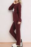 Nakışlı Fitilli Pijama Takımı Bordo1 - 19217.1048.